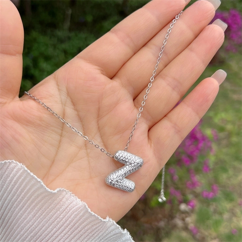 Copper 18K Gold Plated Hip-Hop Minimalist Classic Style Polishing Inlay Letter Zircon Pendant Necklace