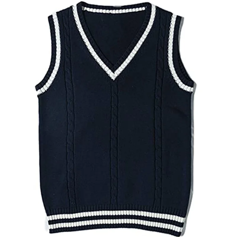 Wongn Wongn Sweater Women's Vest V-Neck Striped Stitching Casual Knit Vest Jumper