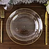 10 Pack | Clear Hammered 9" Round Plastic Dinner Plates With Gold Rim, Disposable Party Plates