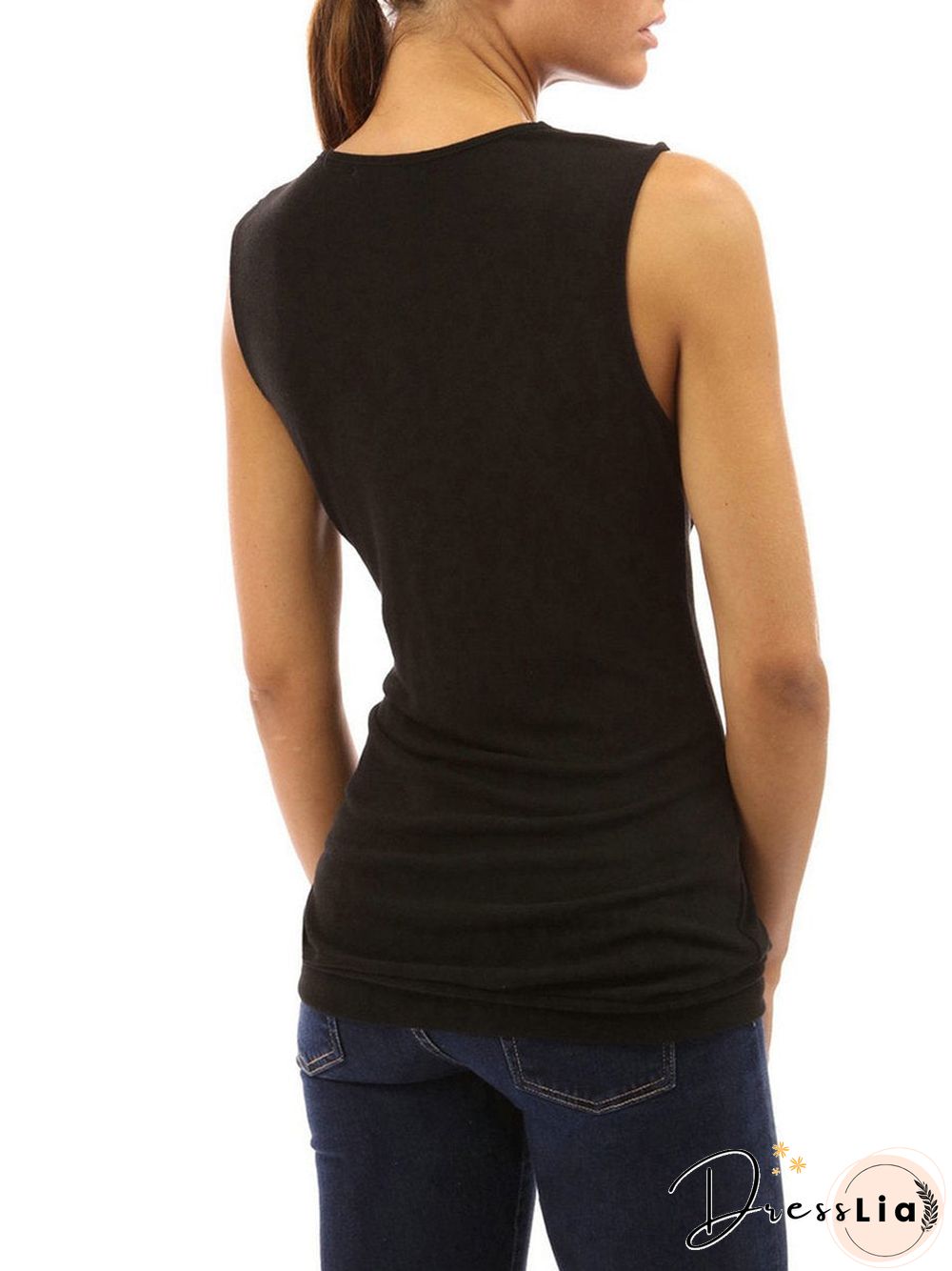 Round Neck Sleeveless Buttons Top T-Shirt