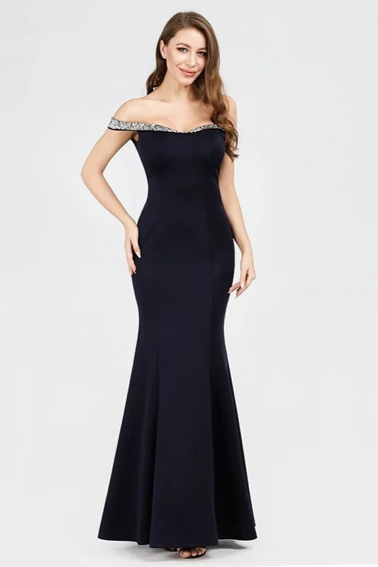 Bellasprom Mermaid Crystal Prom Dress Long Online Off-the-Shoulder