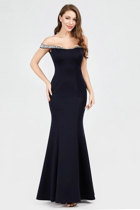 Elegant Off-the-Shoulder Mermaid Crystal Prom Dress Long Online - lulusllly