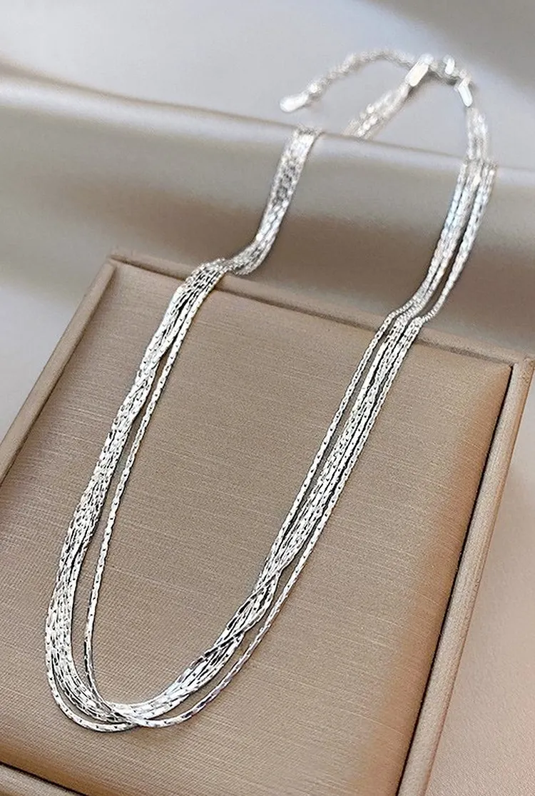 Layered Snake Chain Collar Necklace for Women Silver Tone Spring Summer