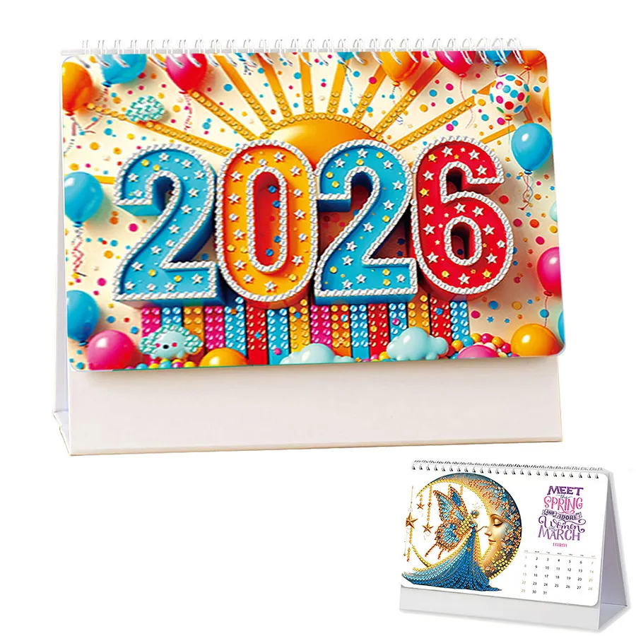 Kit DIY Calendrier De Table 2026 Avec Peinture Diamant – 12 Mois, 25x20.5x9 Cm | Cadeau Créatif Pour Cœur, Amie, Collègues