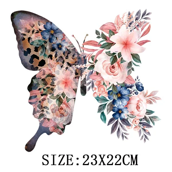 Colorful Butterfly Iron On Transfer For Clothing A-level Washable Thermal Sticker Beautiful Flower Patches On Clothes Decoration