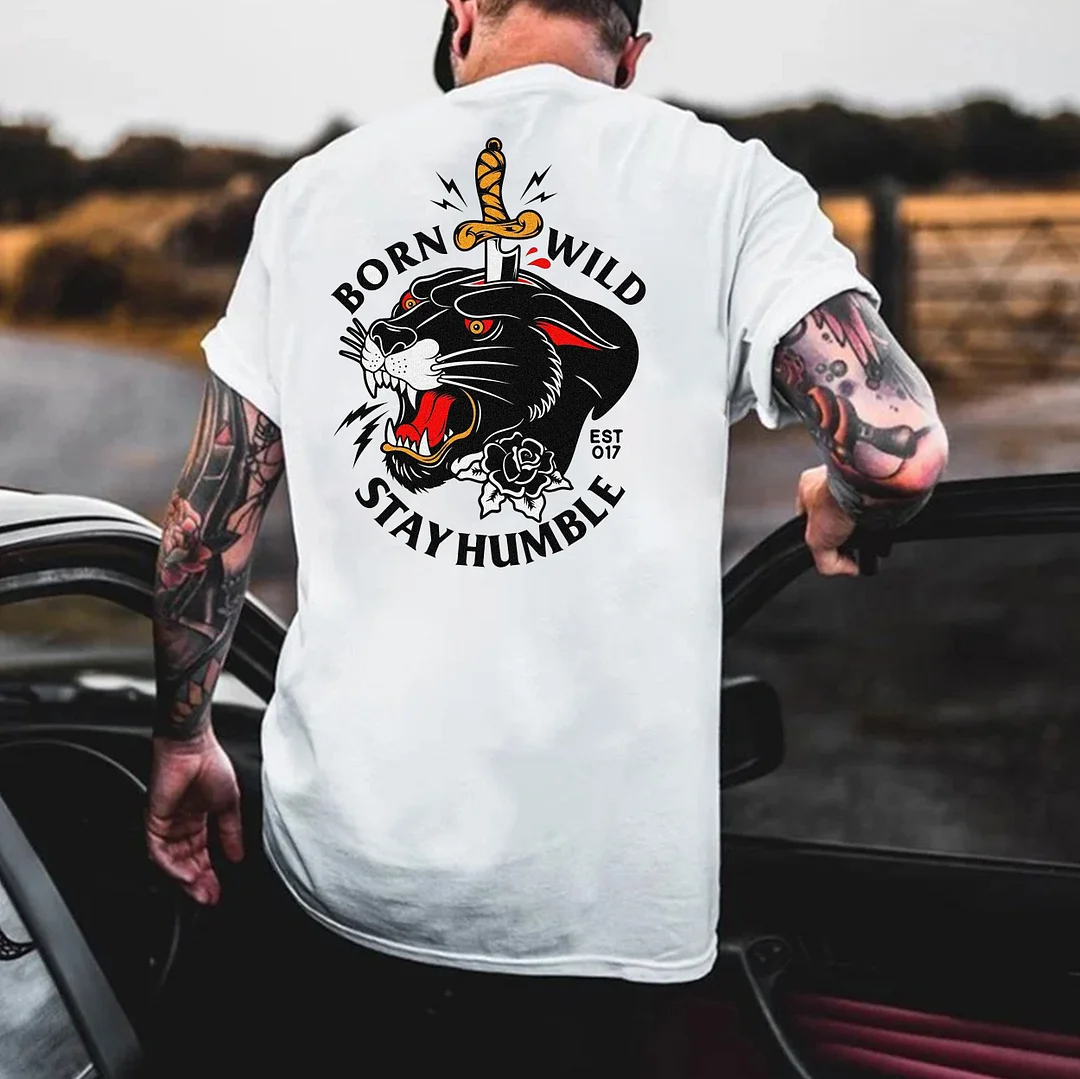 BORN WILD STAY HUMBLE White Print T-shirt