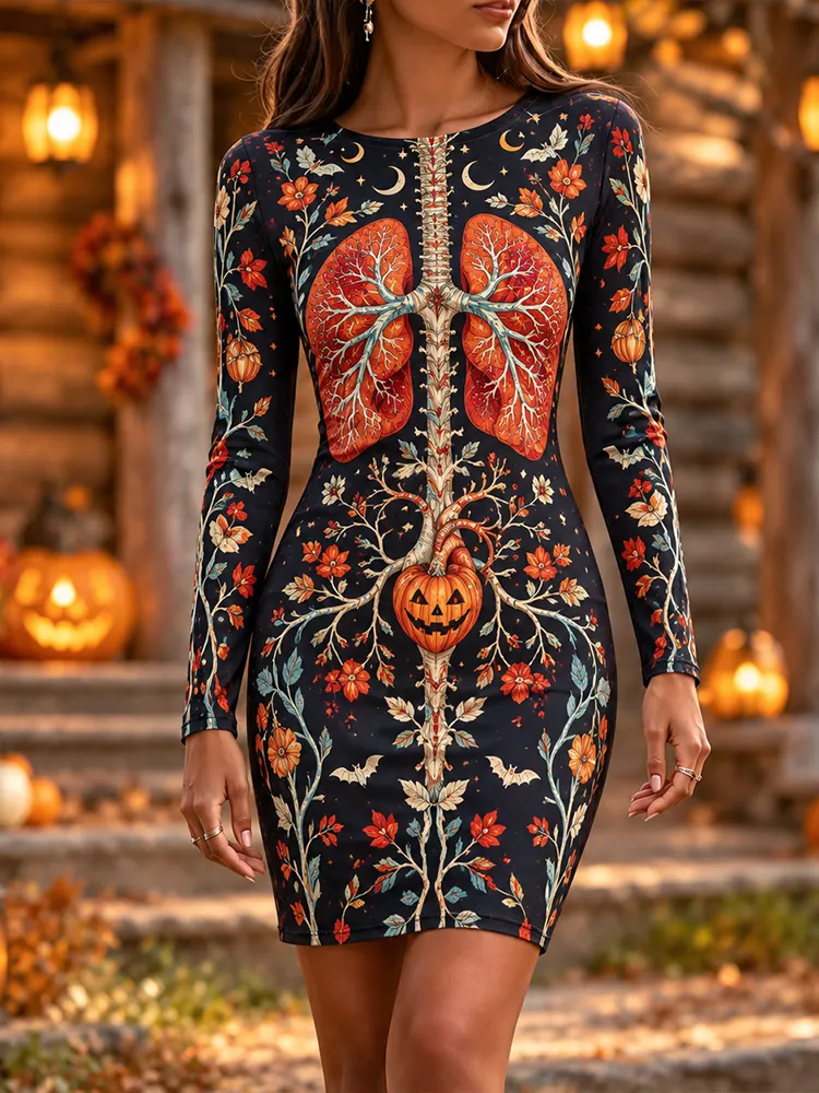 Comstylish Women's Pumpkin Heart Skeleton Dress