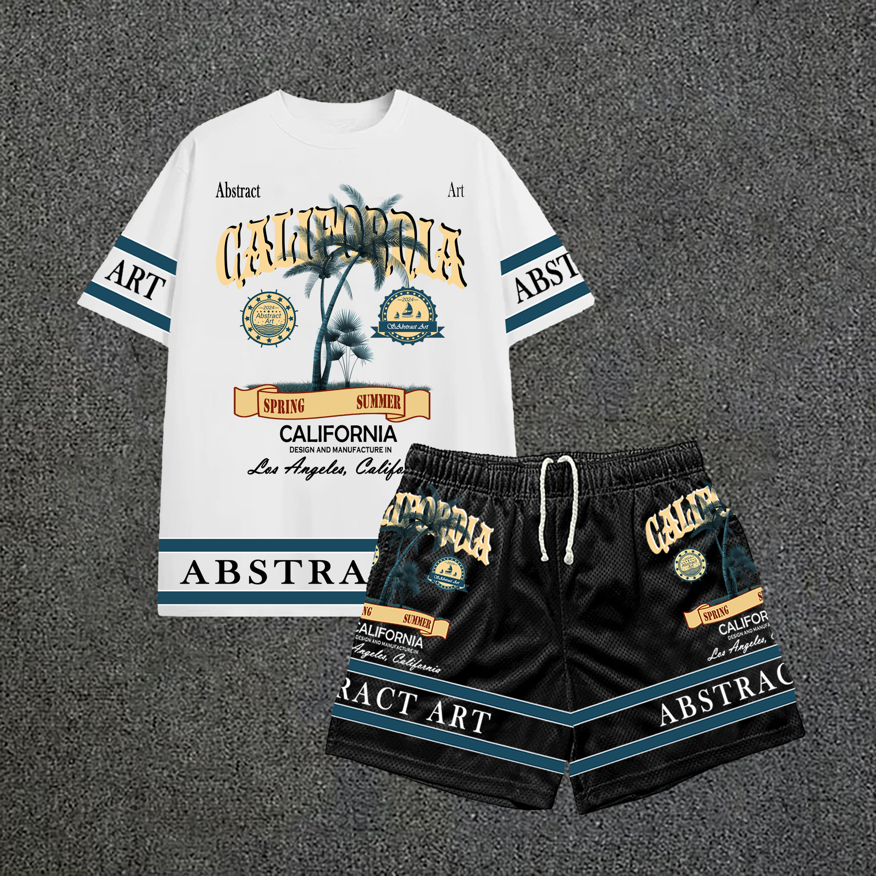 Casual Vacation Printing Leisure Print Short Sleeve Tee & Shorts Two Piece Set