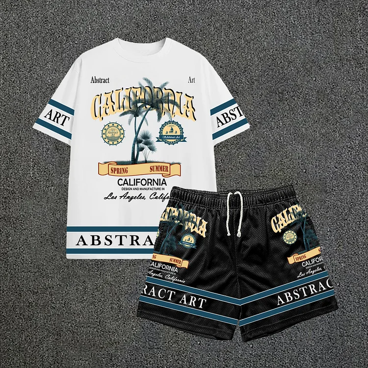 Simpfit Lässiges, lässiges Set mit T-Shirt und Shorts im Urlaubs- und Freizeit-Print