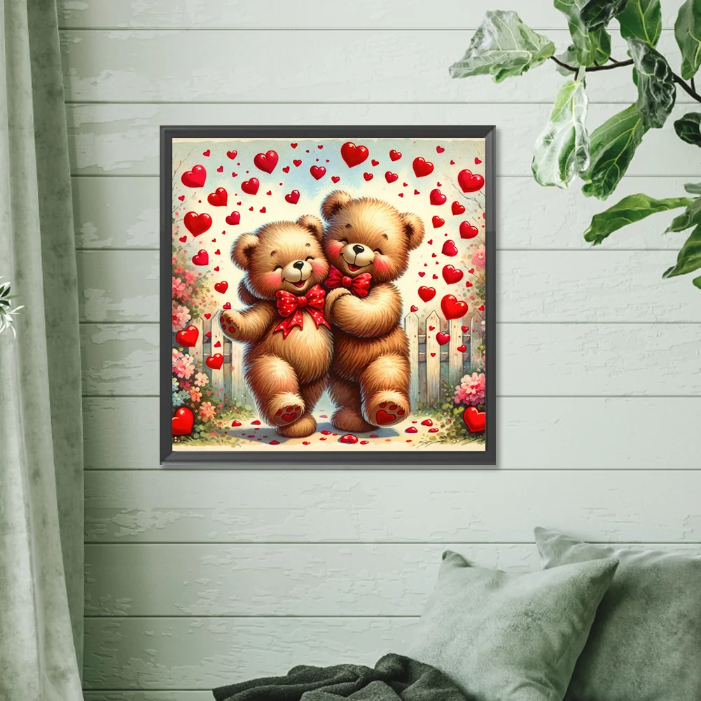 Diamond Painting - Full Round Drill - Rose Heart Bear(Canvas|30*30cm)