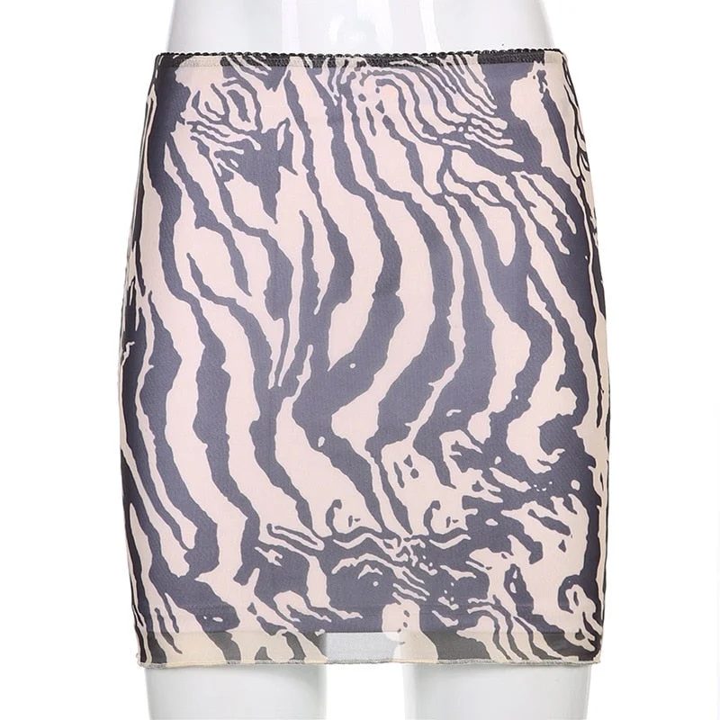 Awfesk  2023  New Mini Brown Skirt Mesh Tie Dye Zebra Print Gothic Streetwear Vintage Ladies Y2K Sexy Bodycon High Waist Skirts Women