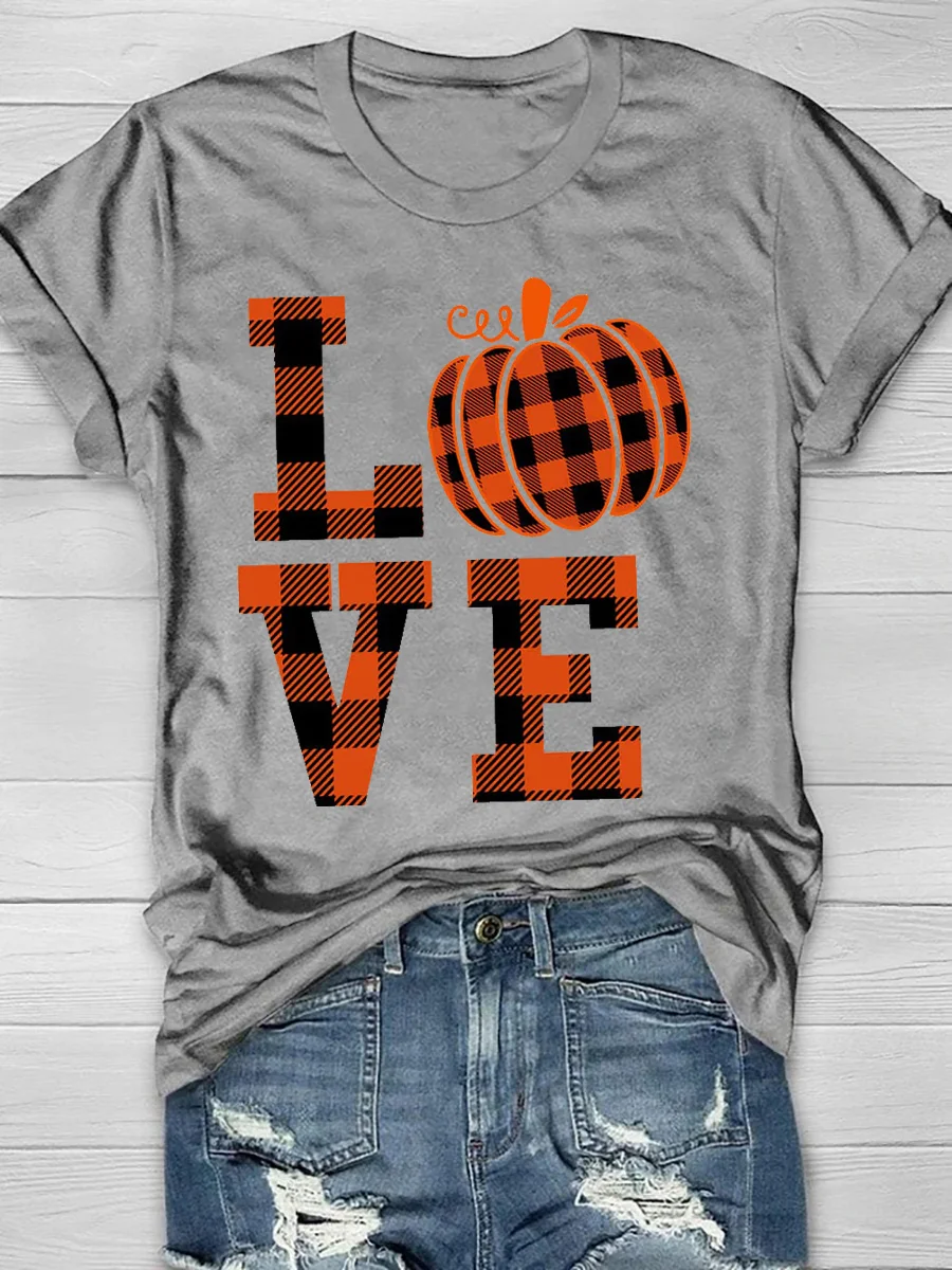 Pumpkin Love Print Short Sleeve T-Shirt
