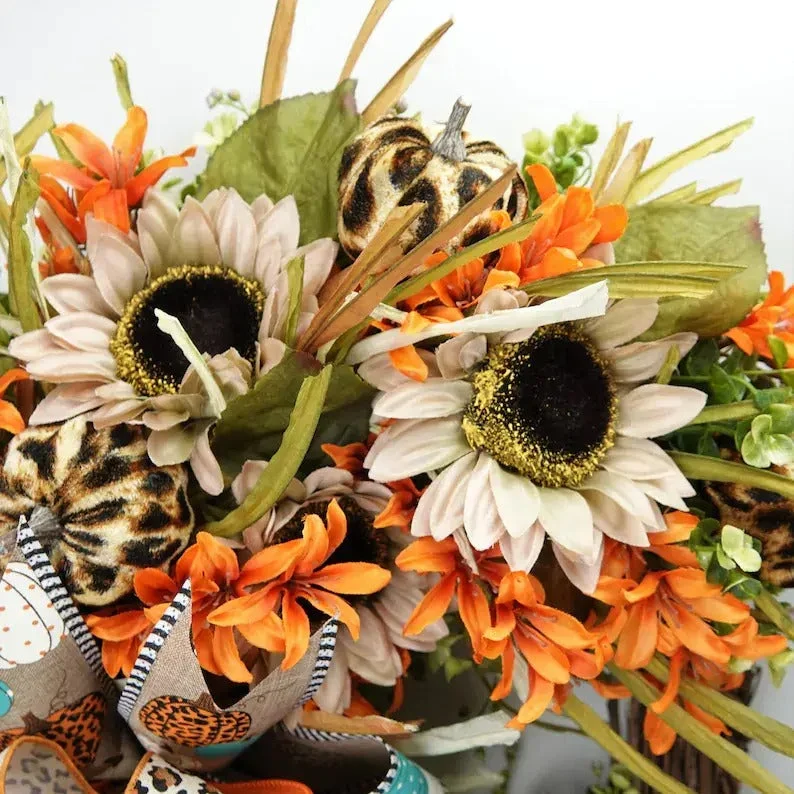 Leopard Sunflower Wreath-Rustic Grapevine Home Decor