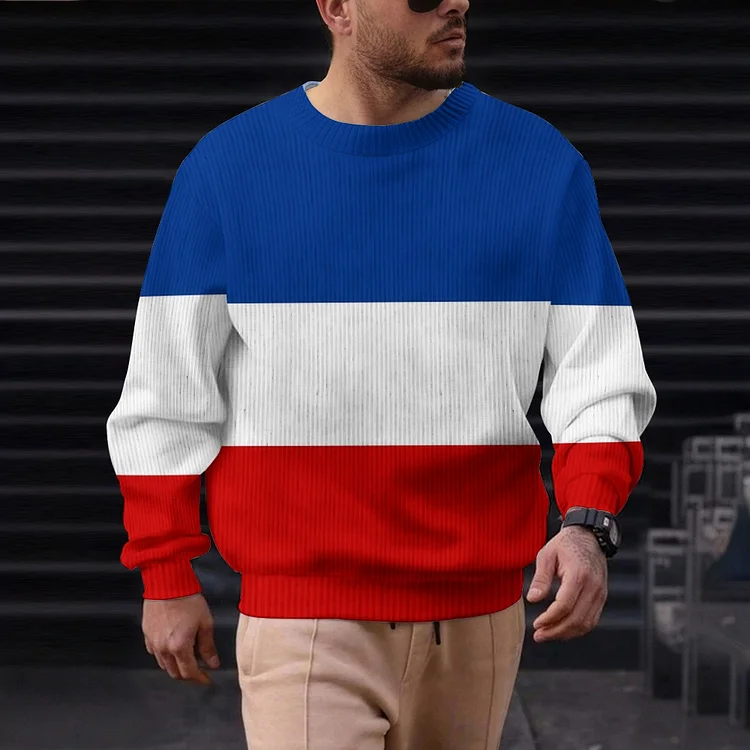 Men's Casual Printed Round-neck Sweater