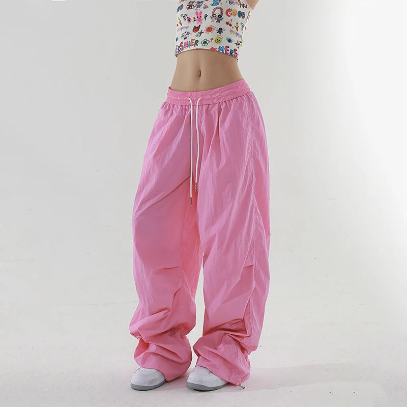 Llyge Spicy Girl Wide Leg Work Pants Women Summer Thin Quick Drying Solid High Waist Drawstring Pockets Loose Straight Casual Trousers llyge