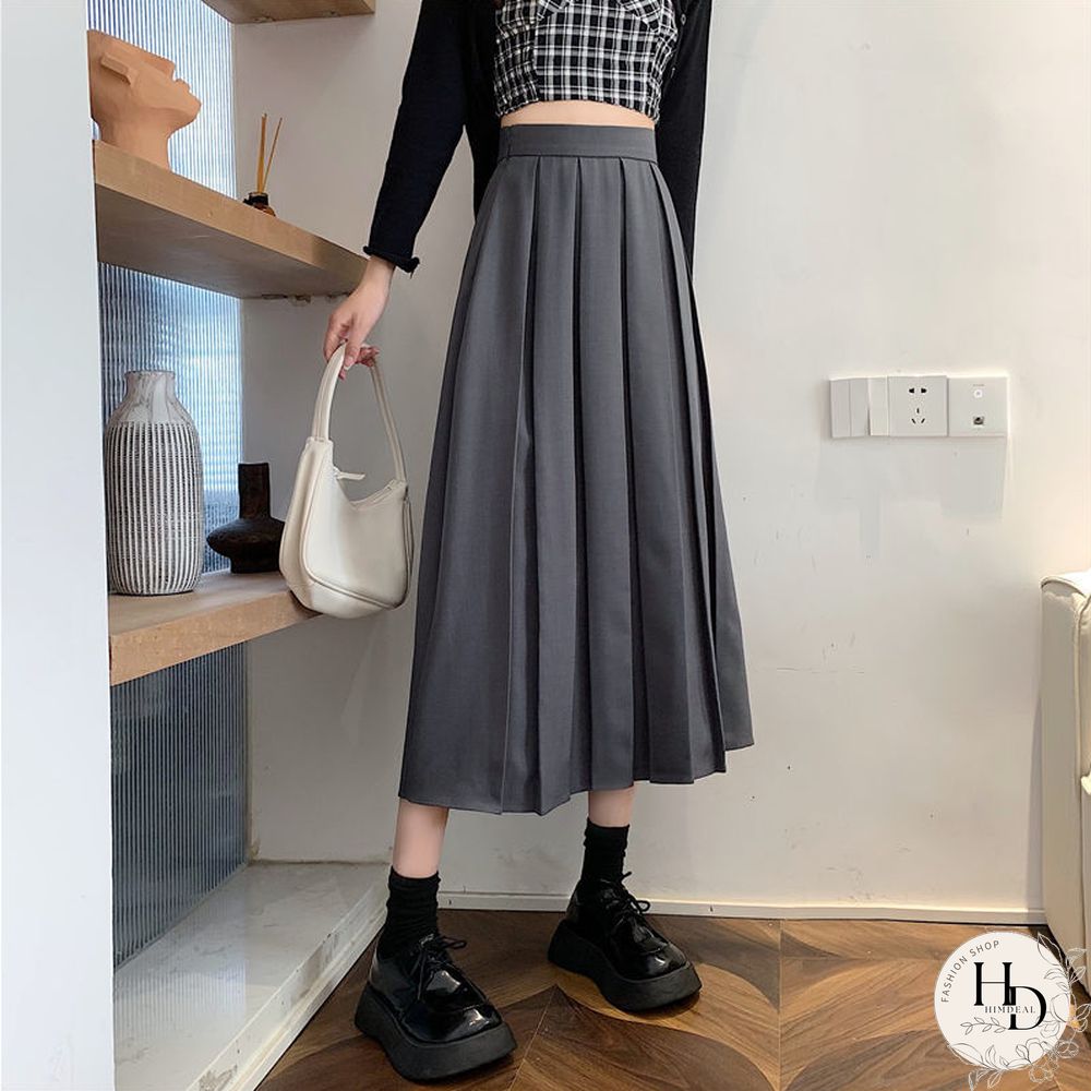 Long Skirts Women Pleated Chic Friend Basic Autumn College Girls Bottom All-Match Casual