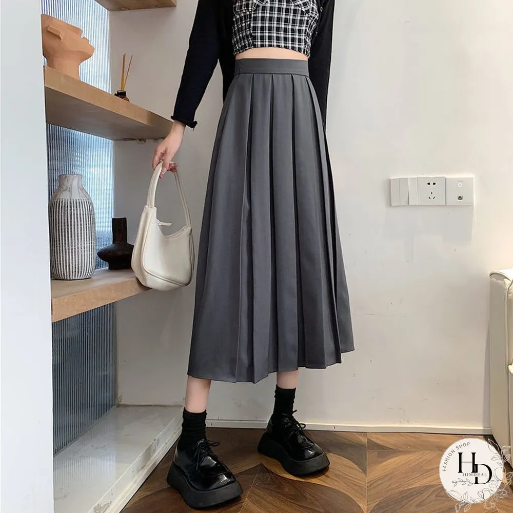Long Skirts Women Pleated Chic Friend Basic Autumn College Girls Bottom All-Match Casual