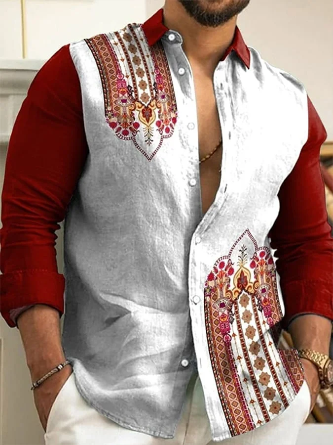 Men's Ethnic Retro Pattern Lapel Shirt