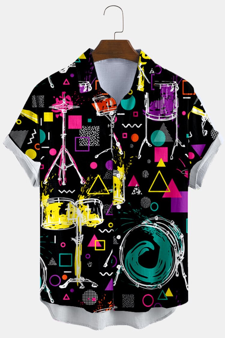 Black Fashion Music Print Shirt