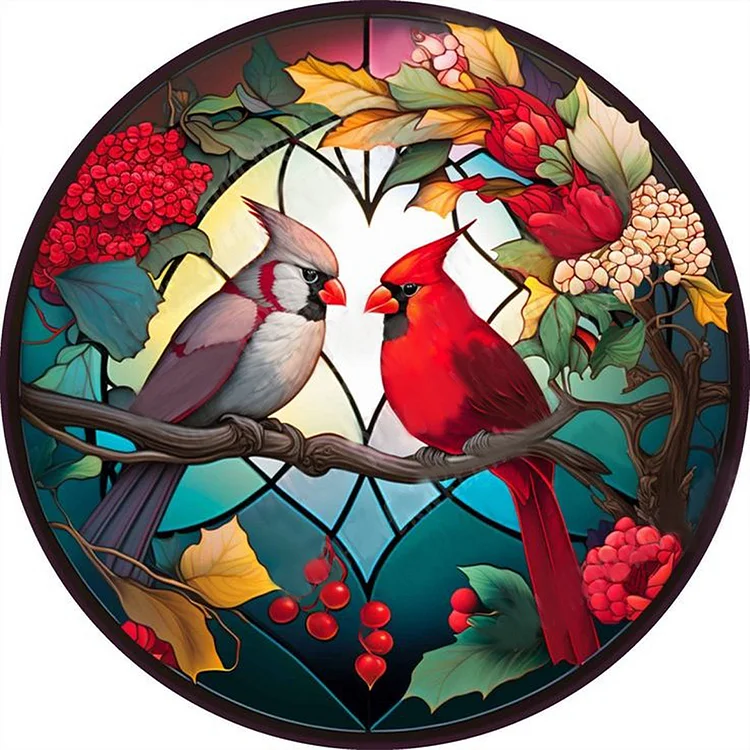 4pcs 5D Diamond Painting Kits Cardinal Stained Glass DIY Diamond Full Round Drill Diamond Art Painting for Adults with Accessories for Home Wall