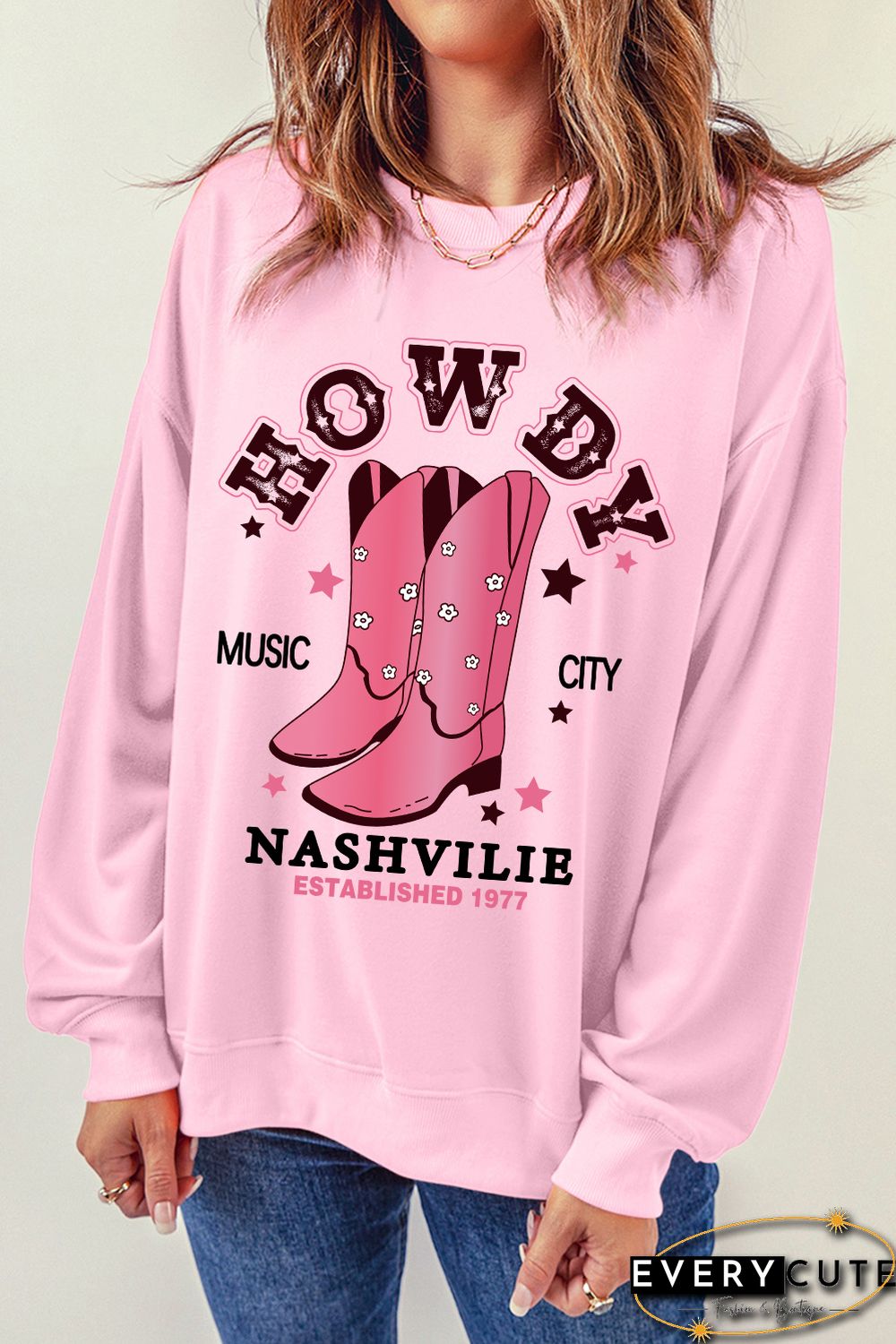 Pink HOWDY NASHVILLE Vintage Western Graphic Sweatshirt