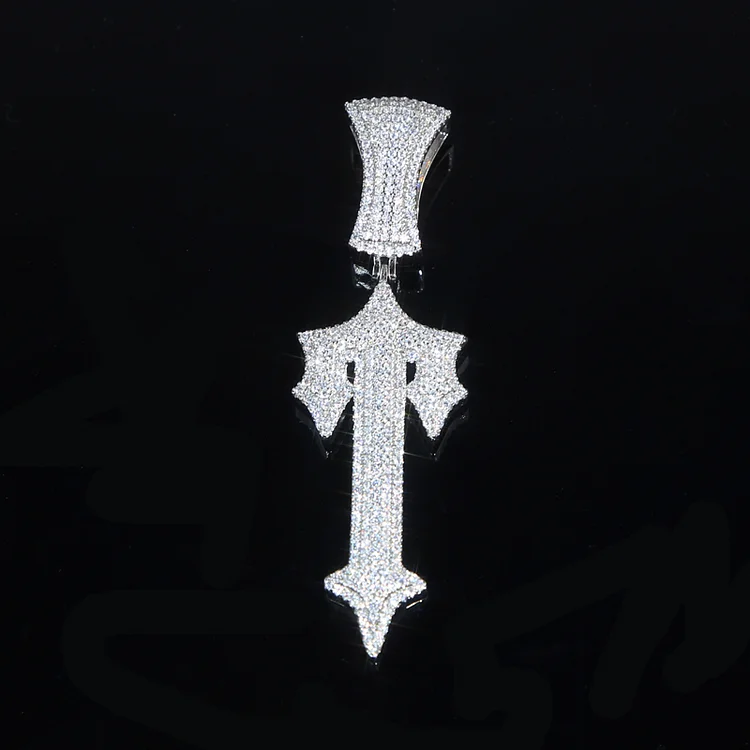 Hip Hop Iced Out Bling Cross Sword Pendant Necklace Jewelry-VESSFUL