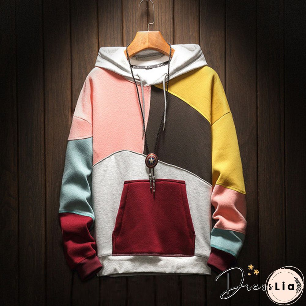 Men's Fashion Color-Block Casual Hoodie