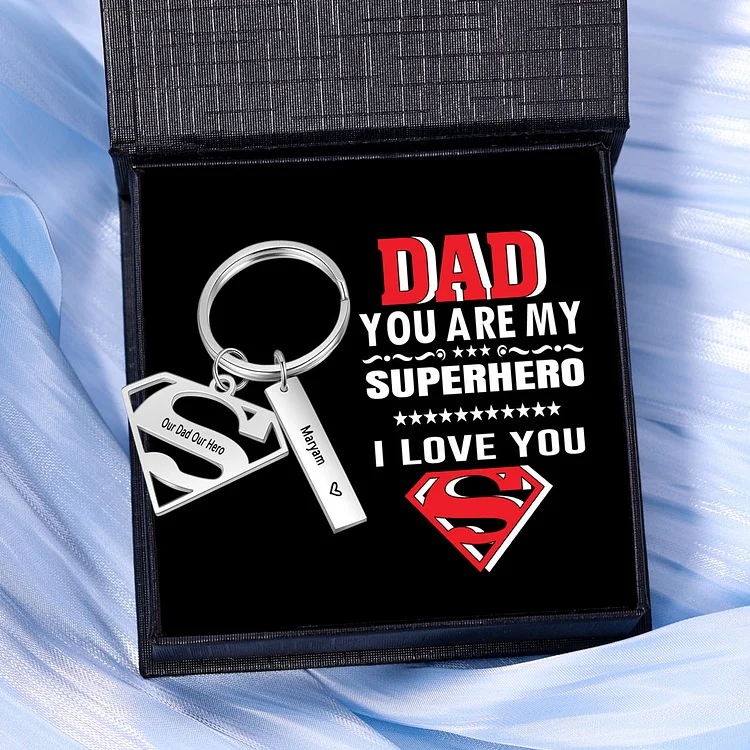 Custom Superhero Dad Sign Keychain Engrave 1 Name For Dad