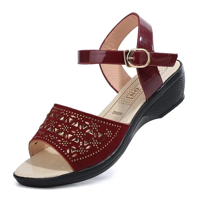 Womens Crystal Wedge Sandals Summer 2022 Ankle Strap Platform Shoes Woman Hollow Out Open Toe Comfortable Sandalias Mujer