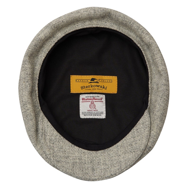PEAKED CAPS Genuine Scottish Harris Tweed 8 Panels Newsboy Cap Apple Bandit Hooligan Blinder Hat Shelby Wool Large Crown Light GRAY