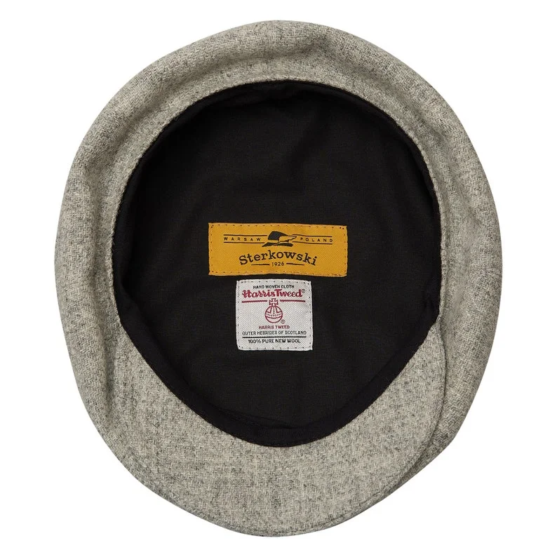 PEAKED CAPS Genuine Scottish Harris Tweed 8 Panels Newsboy Cap Apple Bandit Hooligan Blinder Hat Shelby Wool Large Crown Light GRAY