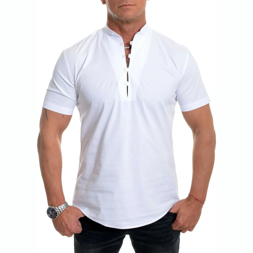 New Round Neck Breathable Men's Solid Color Shirt