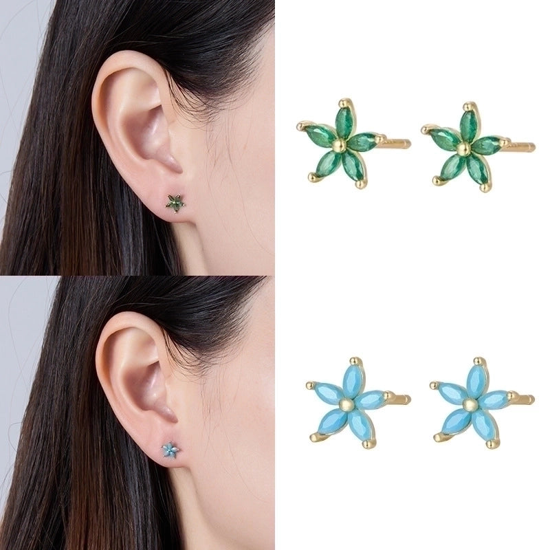 1 Pair 925 Sterling Silver Flower Ear Studs