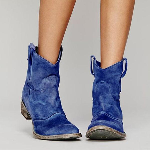 Women's Vintage Western Boots Winter Ankle Boots Suede Low Heel Boots