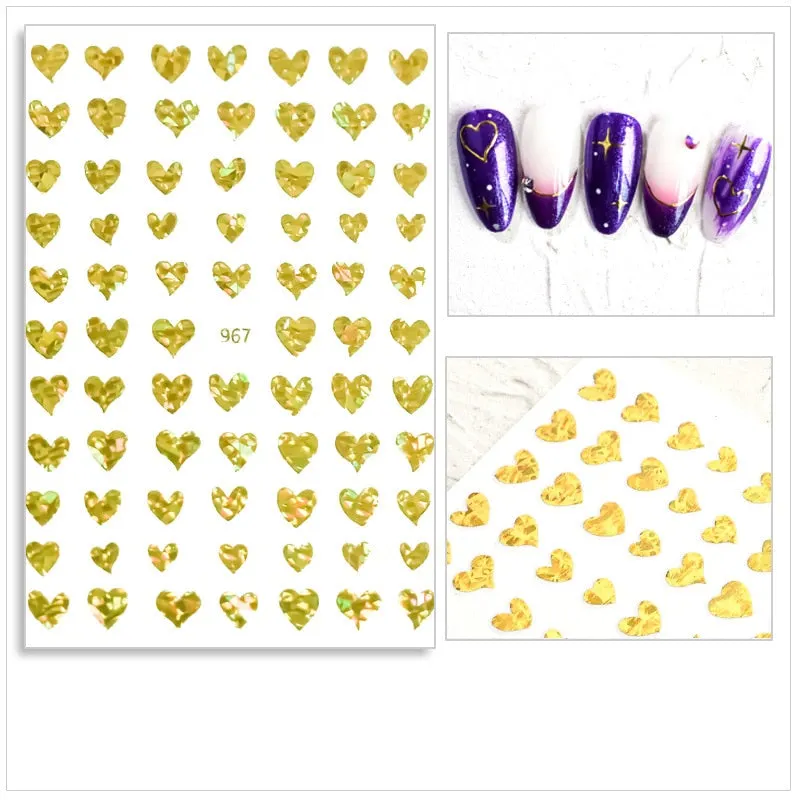 Black Red 3D Nail Sticker Self Adhesive Love Heart Star Butterfly Flower Nail Decals Slider DIY Nail Art Decoration-Nail Inspo