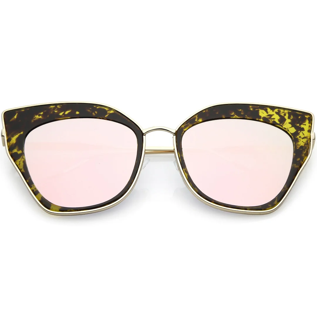 Oversize Pointed Cat Eye glasses Slim Metal Nose Bridge Square Colored Mirror Lens 58mm