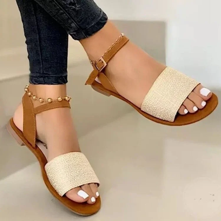 Tanguoant Tanguoant Sandal One-Word Sandal Fashion Buckle Round Sandal Womens Sandals