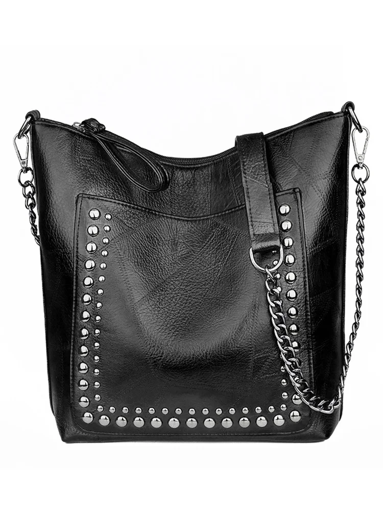 Vintage Studded Patch Pocket Utility Tote Bag