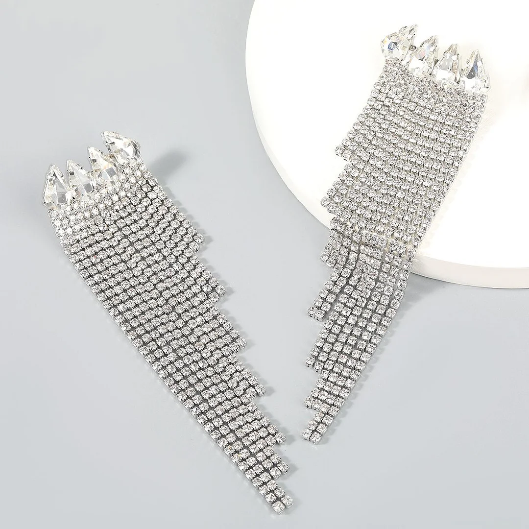 Rhinestone Long Tassel Women's Earrings Dinner Party-VESSFUL