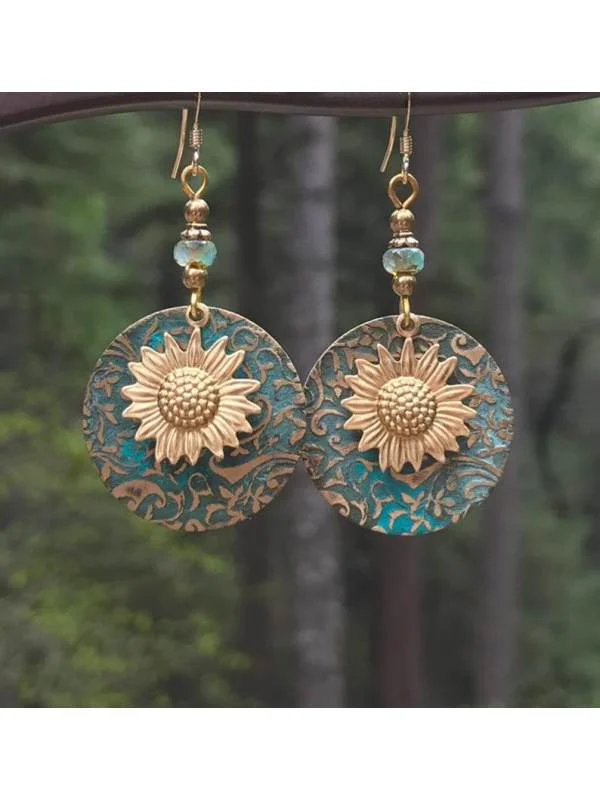 Sunflower delicate pattern earrings retro fashion earrings