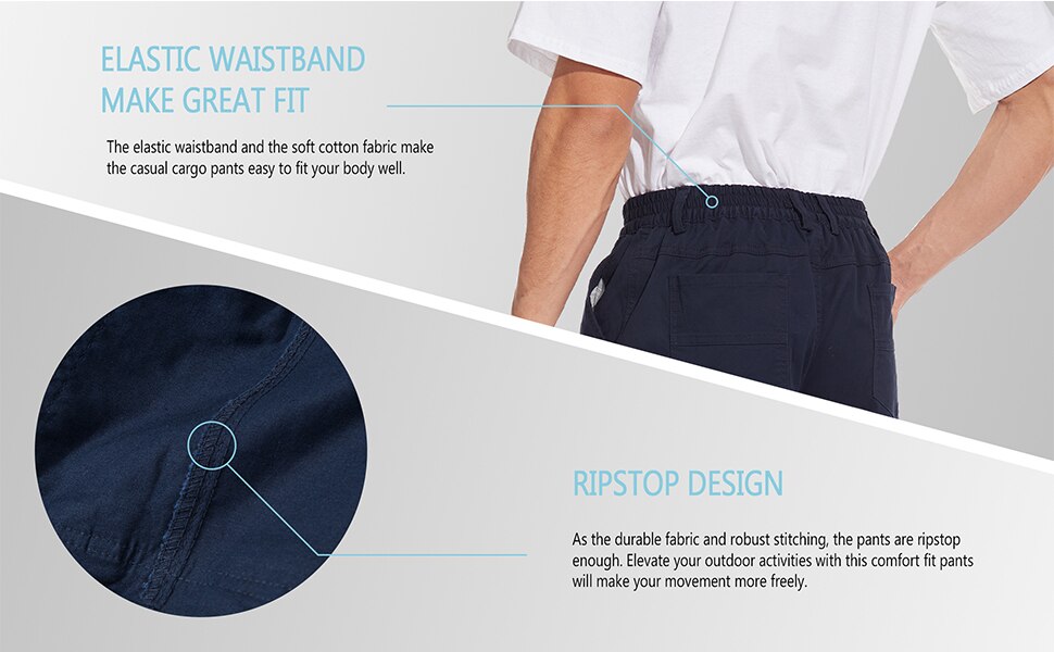 Men's Cotton Summer Lightweight Soft Casual Twill Elastic Baggy Multi-Pockets Ripstop Cargo Work Shorts