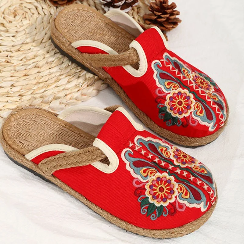 Qengg MCCKLE Woman Shoes Embroidered Flats Fashion Flat Shoe Women Sandal Slipper Autumn Retro Ladies Shoes 2021 Female Flip Flops