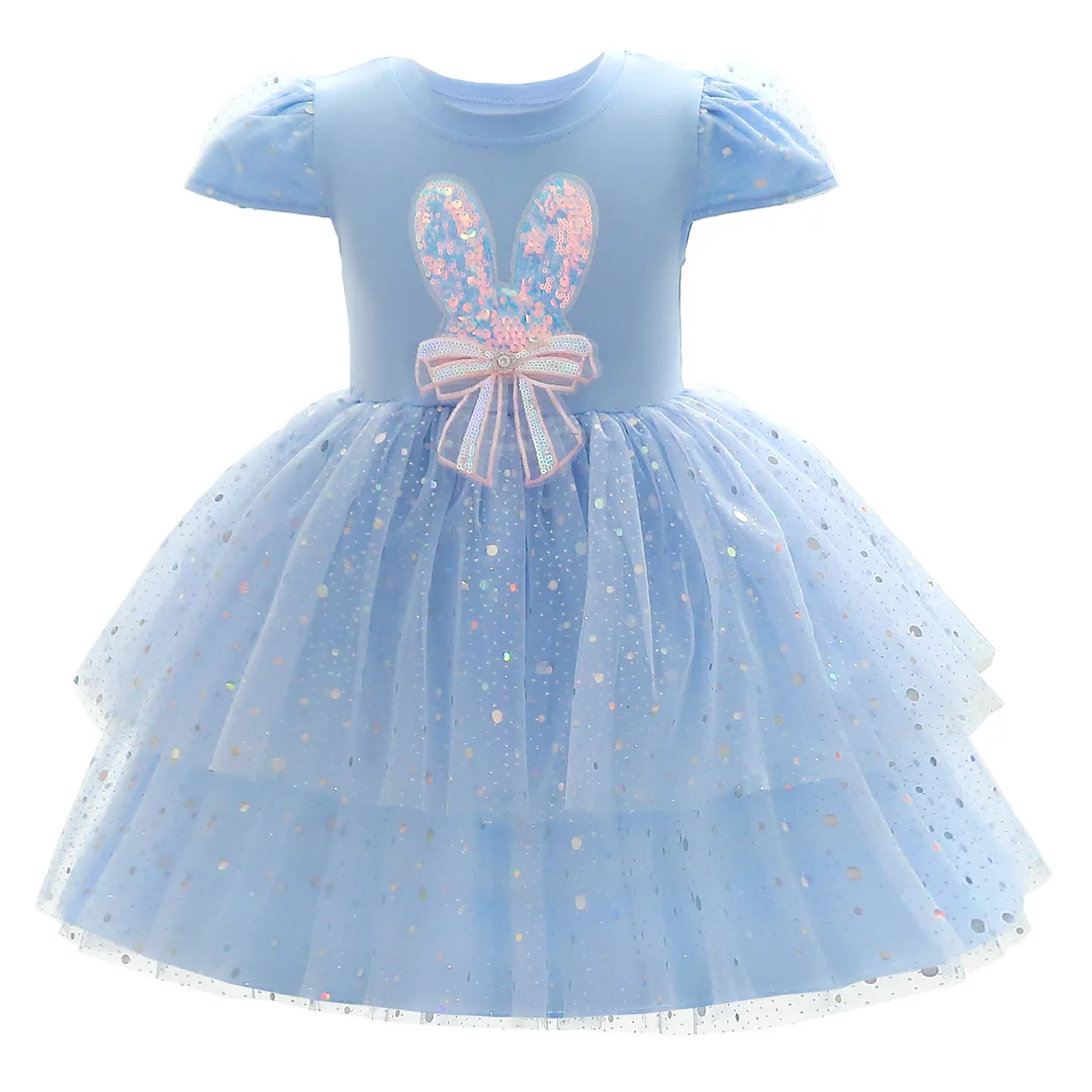 Buzzdaisy Rabbit Evening Dress For Toddlers Solid Color Puff Sleeves Soft Cotton Princess Dress Christmas Gifts
