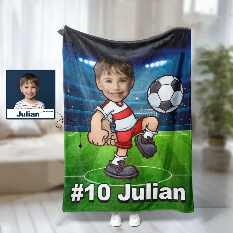 Custom photo name football blanket