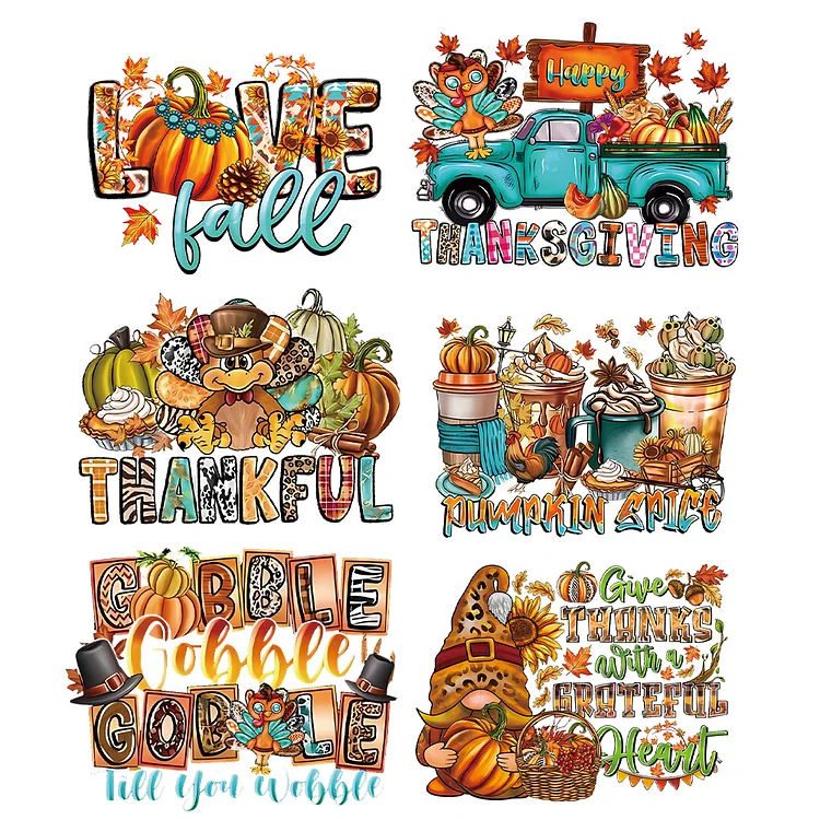 6 Sheet Pumpkin Autumn Heat Transfer Vinyl Patch Stickers for T-Shirt Backpacks