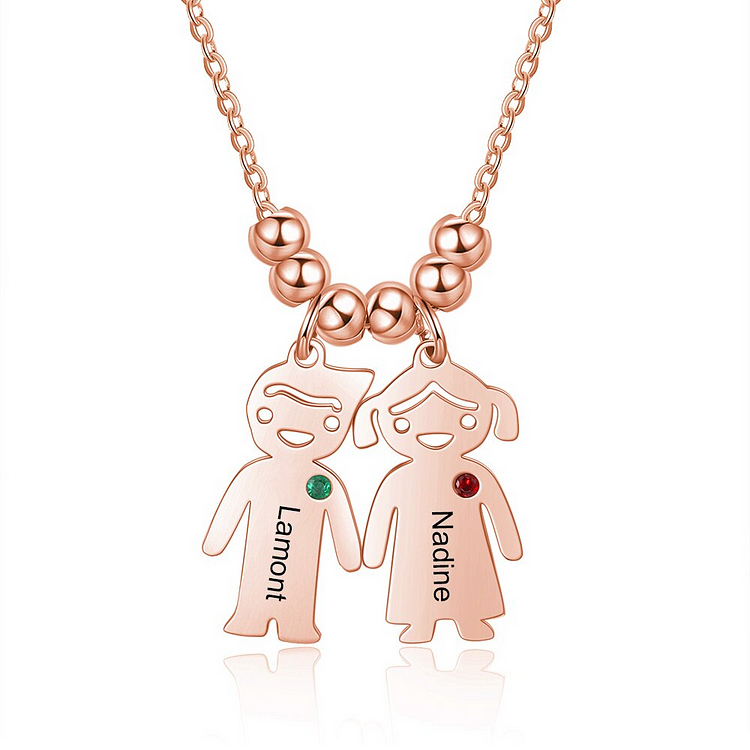 Kettenmachen Personalisierte 2 Namen Kinderzauber Halskette mit 2 Geburtssteinen