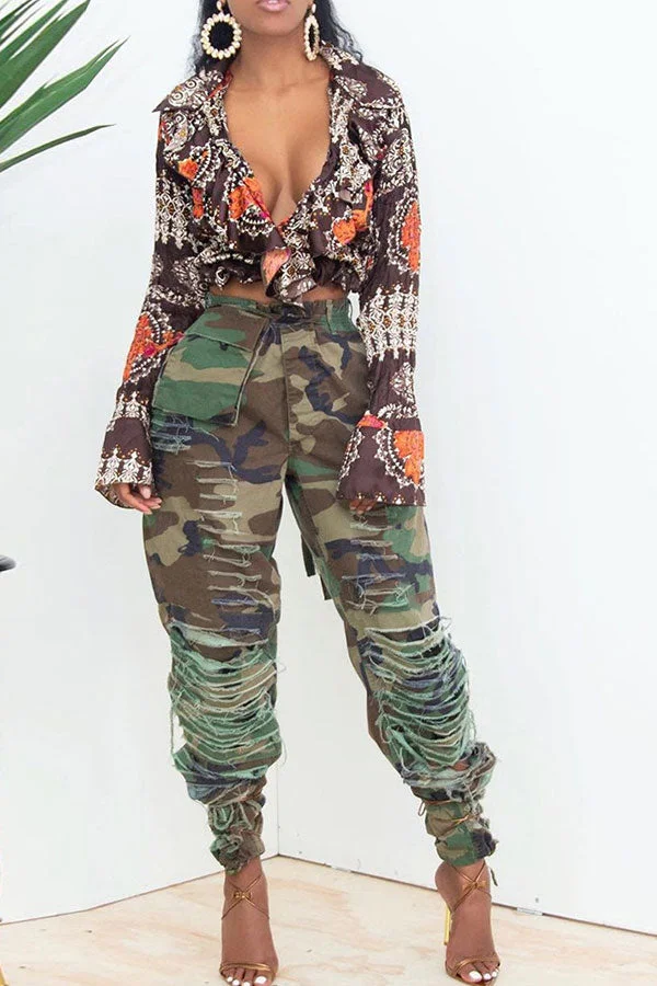 Camouflage Sporty Cutout Pants