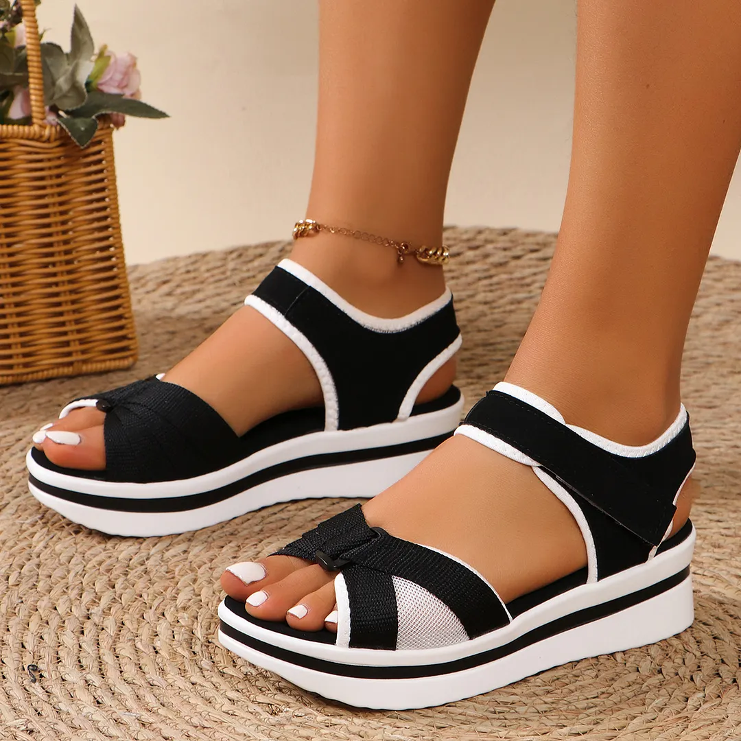 Breakj Breakj New Sandals Women's Large-Size Thick-Bottomed Flat-Bottomed Magic Stick Daily Leisure Beach Sandals