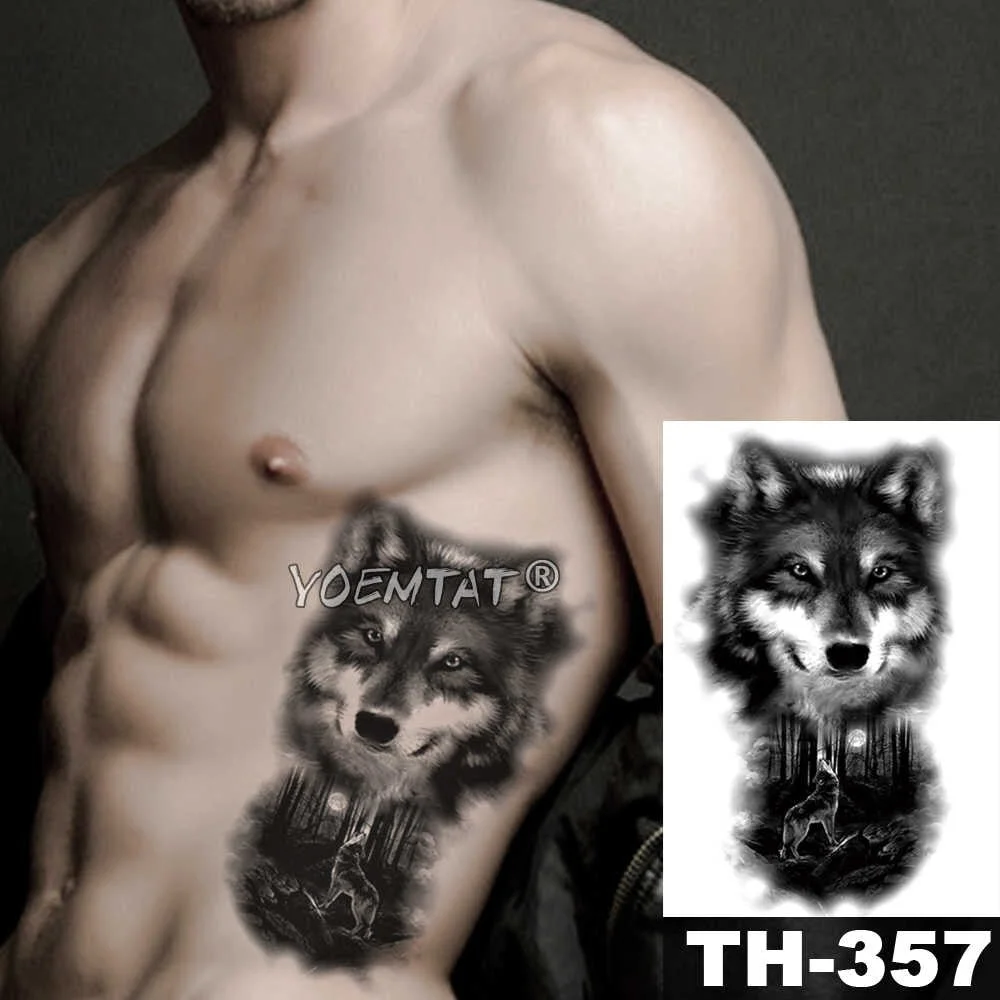 Moon Forest Wolf Temporary Tattoo Sticker Lion Tiger Waterproof Tatto Warrior Animal Body Art Arm Fake Tatoo Men Women