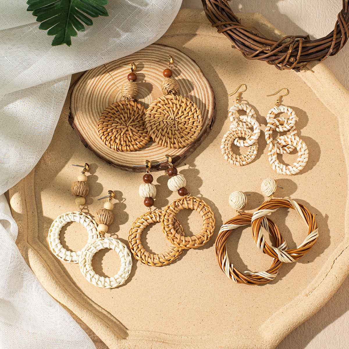 Women's Holiday Bohemian Style Raffia Hand-woven Earrings